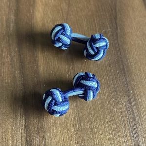 Brooks Brothers Navy Blue & White Knot Fabric Cufflinks.
